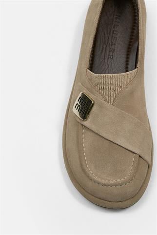 Mii Bej Hakiki Süet Kadın Loafer