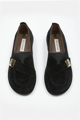Mii Siyah Hakiki Süet Kadın Loafer