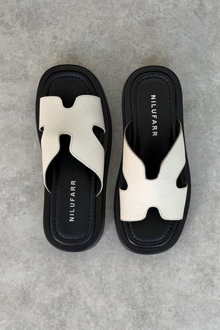 Mika Bej Deri Düz Terlik