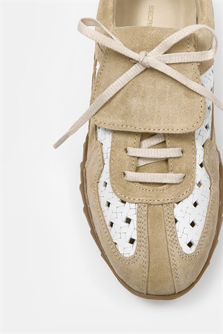 Minova Bej / Beyaz Hakiki Deri Kadın Sneaker