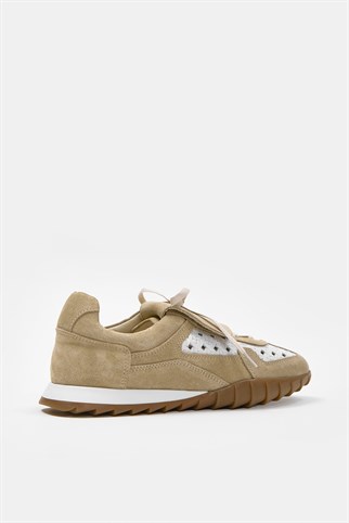 Minova Bej / Beyaz Hakiki Deri Kadın Sneaker
