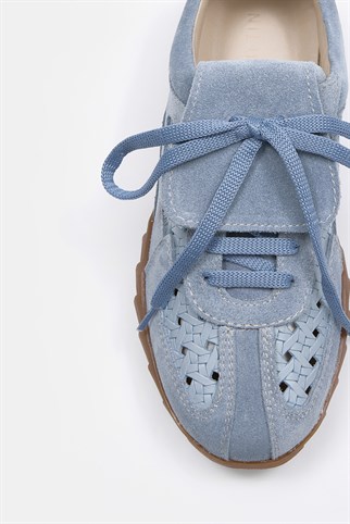 Minova Mavi Süet Hakiki Deri Kadın Sneaker