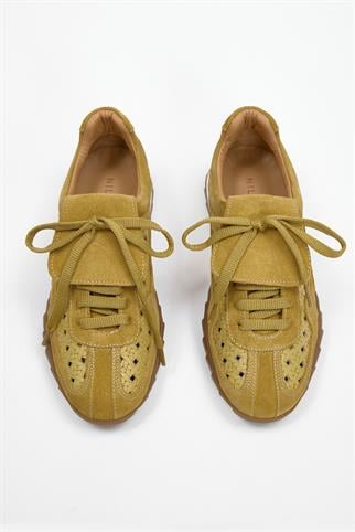 Minova Sarı Hakiki Deri Kadın Sneaker