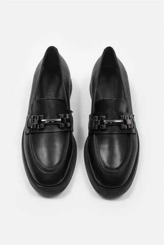 Minu Siyah Hakiki Deri Kadın Loafer
