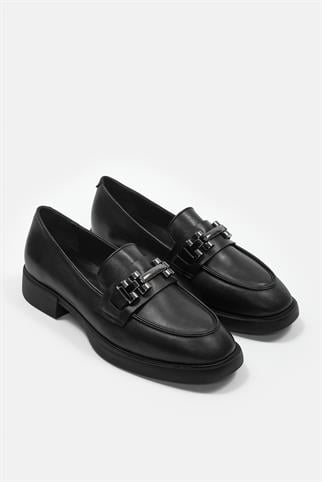 Minu Siyah Hakiki Deri Kadın Loafer