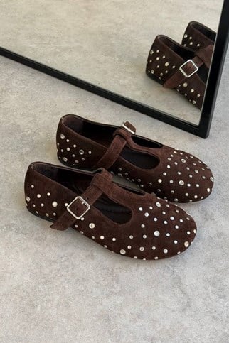 Nina Acı Kahve Süet Hakiki Deri Babet