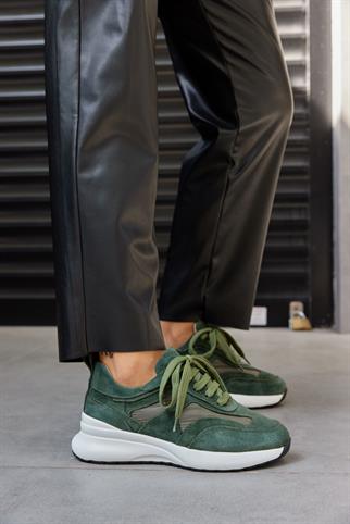 Roma Haki Süet Hakiki Deri Kadın Sneaker