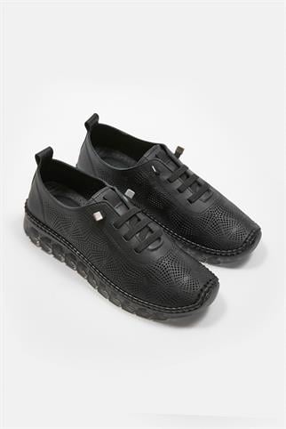 Russa Siyah Hakiki Deri Kadın Sneaker
