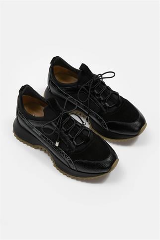 Sidney Siyah Hakiki Deri Yılan Deri Baskılı  Kadın Sneaker