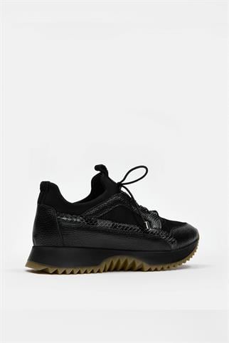 Sidney Siyah Hakiki Deri Yılan Deri Baskılı  Kadın Sneaker
