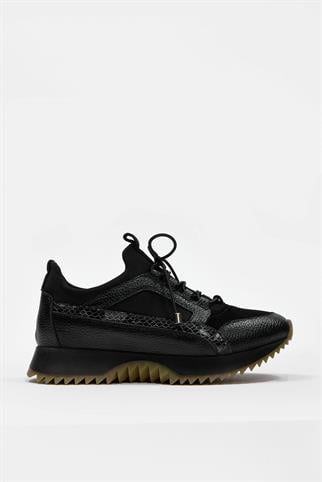 Sidney Siyah Hakiki Deri Yılan Deri Baskılı  Kadın Sneaker