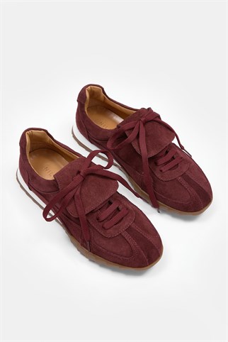 Welissa Bordo Süet Hakiki Deri Kadın Sneaker
