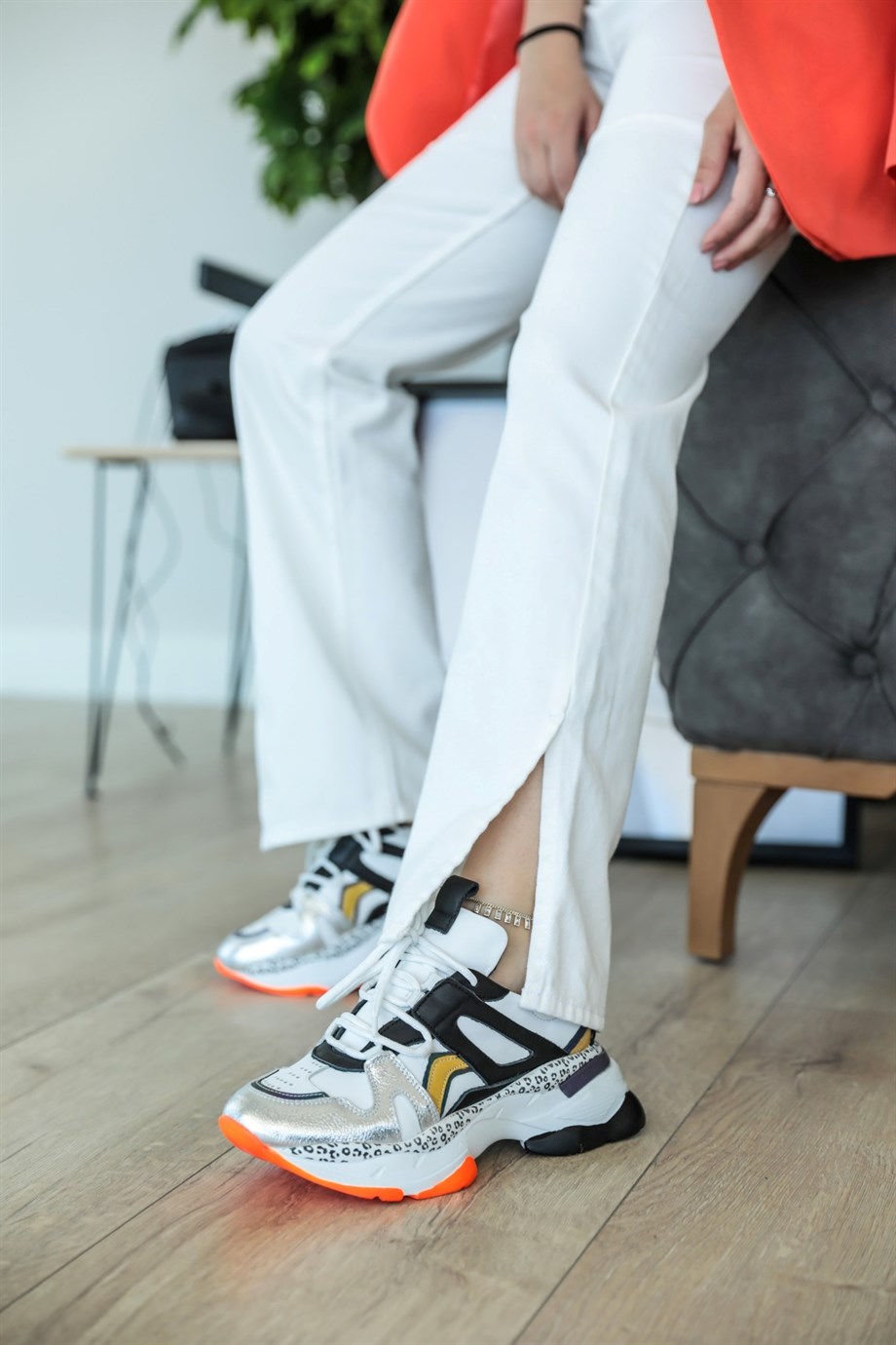 Akira Multi Renkli Deri Kalın Tabanlı Kadın Sneakers