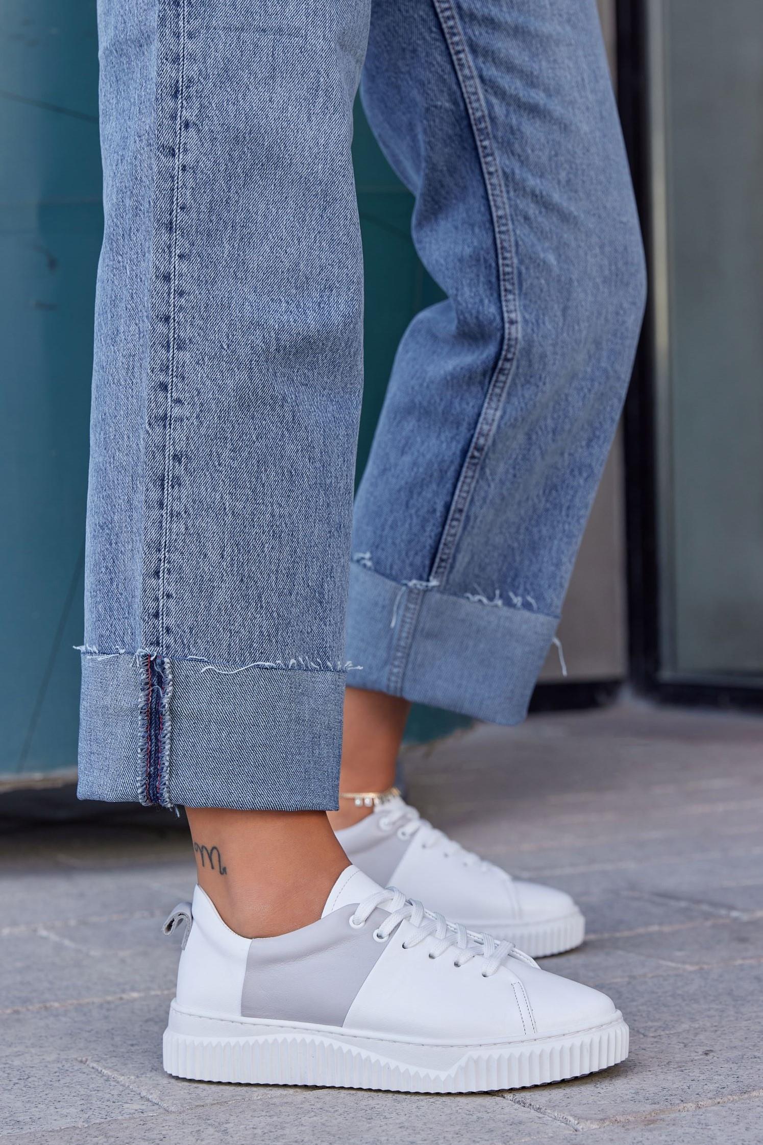 Arens Beyaz Gri Hakiki Deri Kadın Sneaker