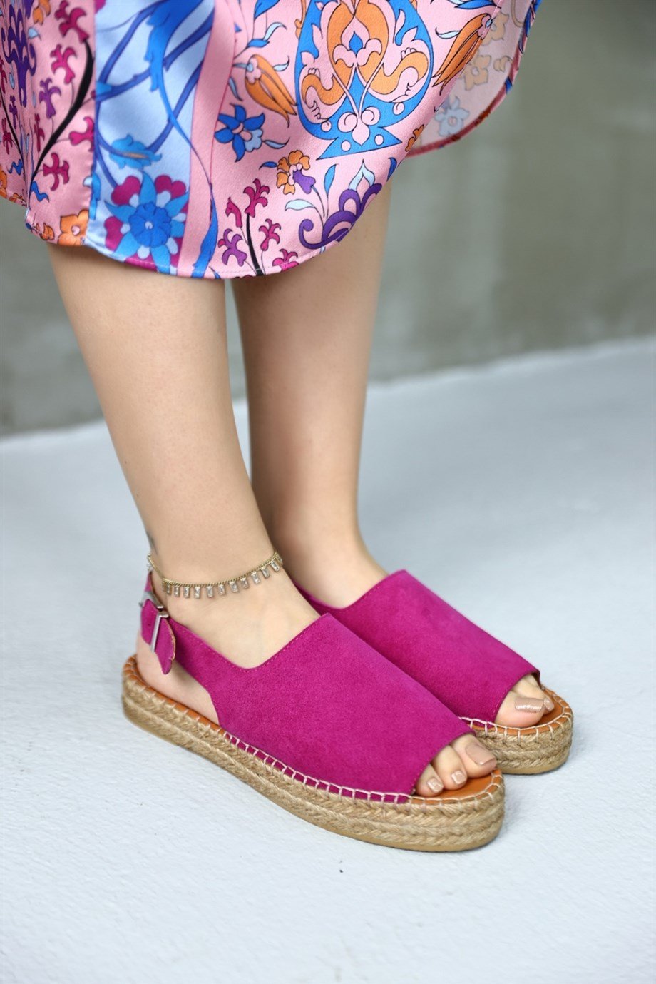 Arya Fuşya Süet Hakiki Deri Kadın Espadril Sandalet