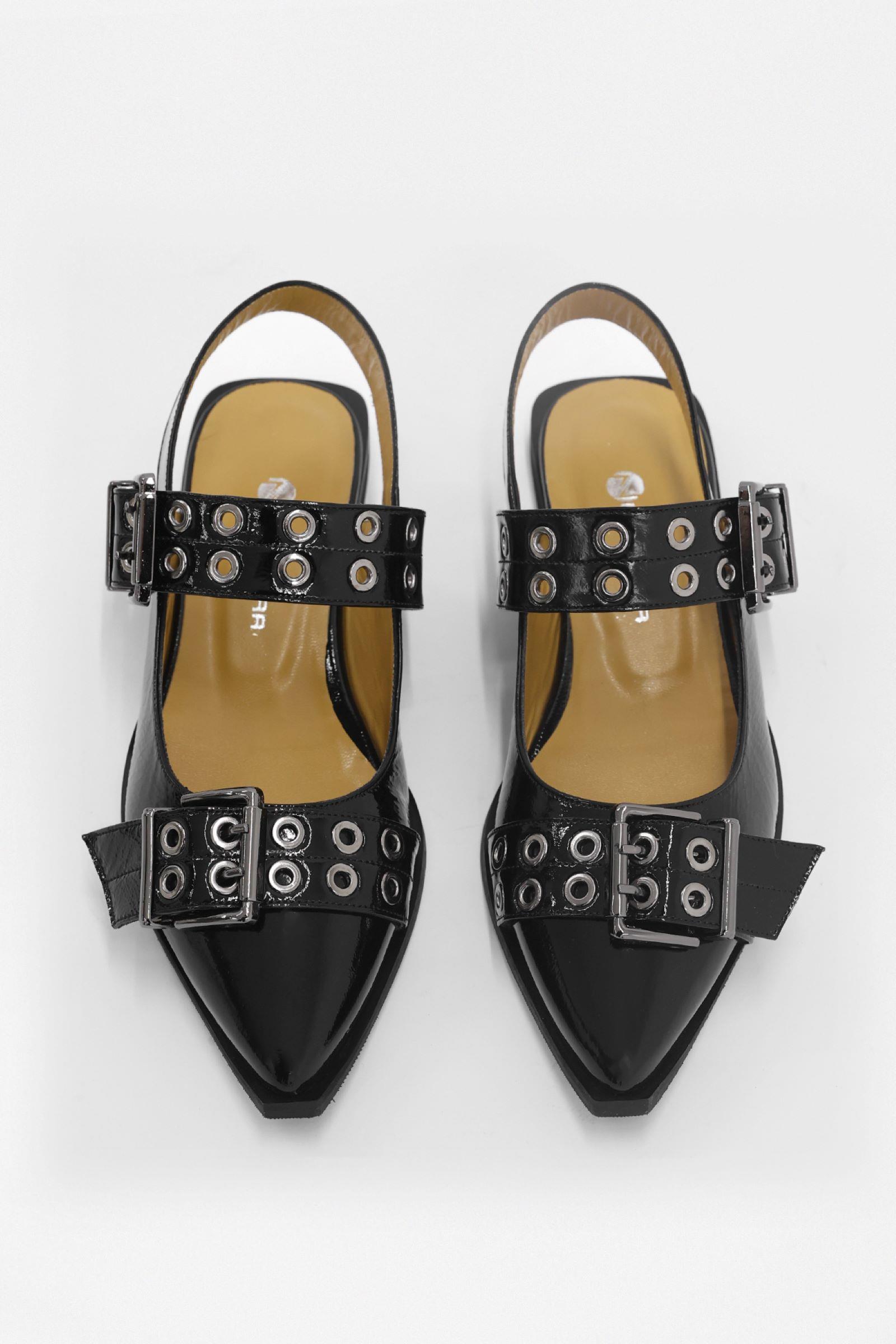 Asos Siyah Rugan Hakiki Deri Kemer Aksesuarlı Babet