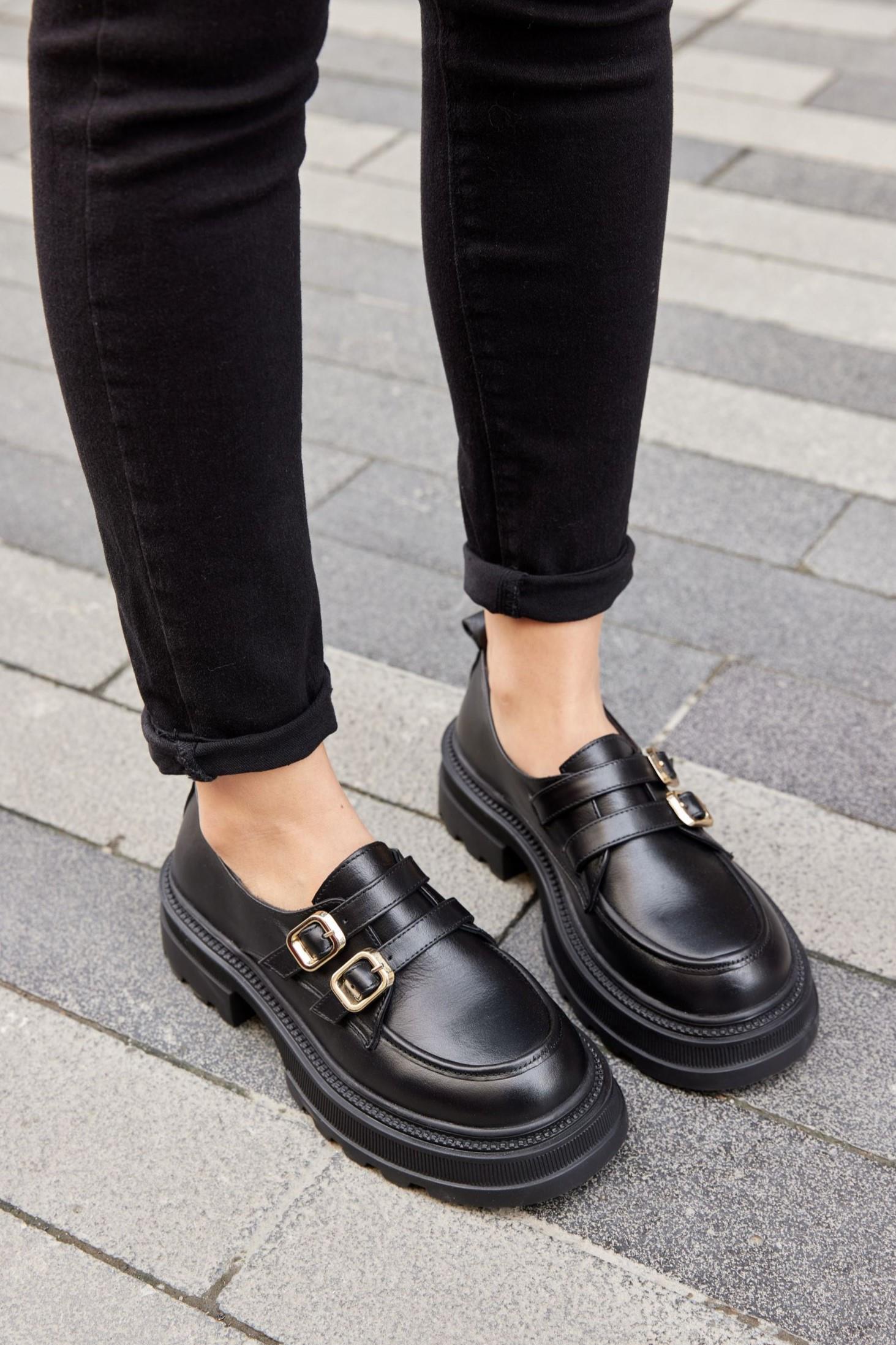 Belly Siyah Hakiki Deri Kalın Tabanlı Kadın Loafer