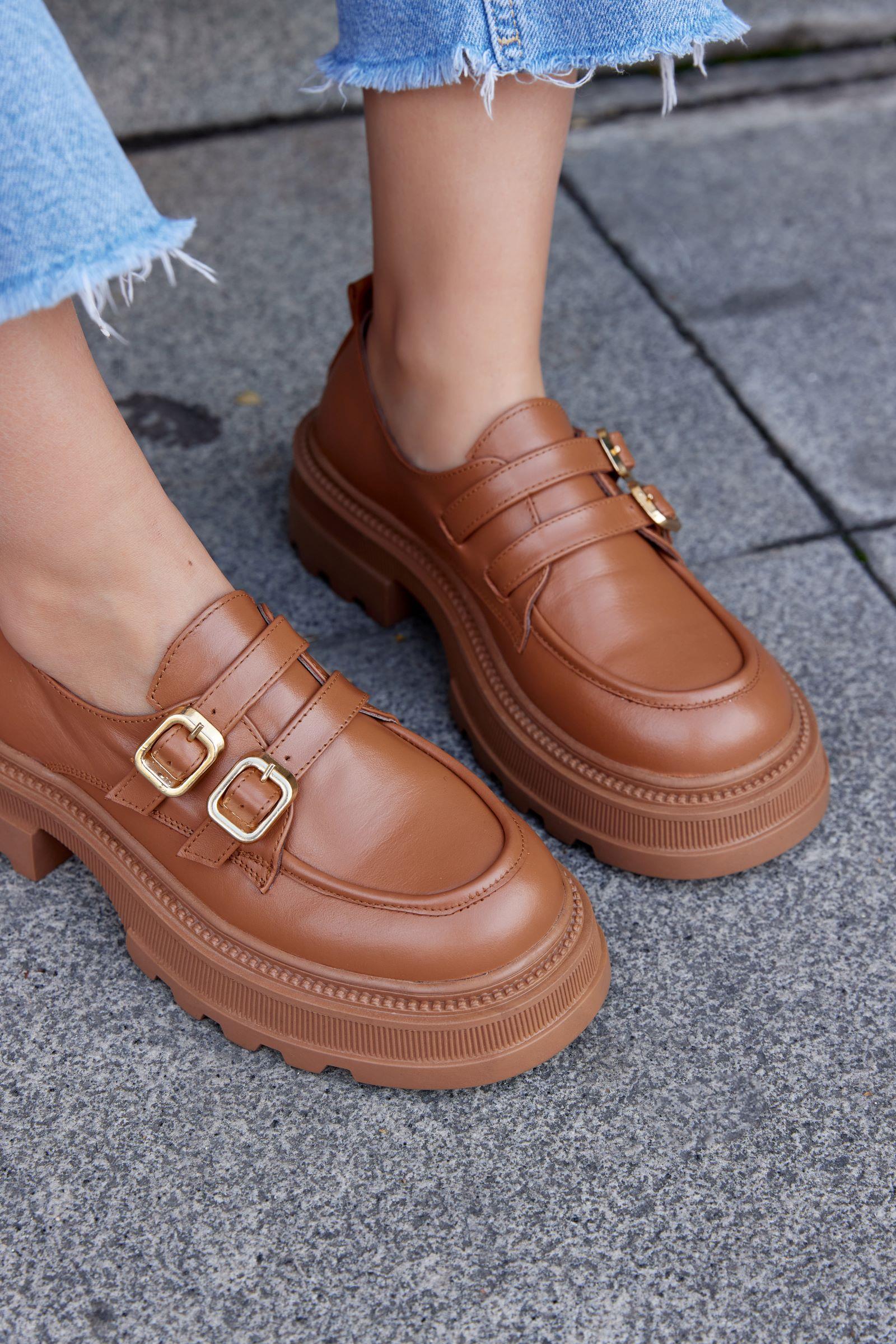 Belly Taba Hakiki Deri Kalın Tabanlı Kadın Loafer