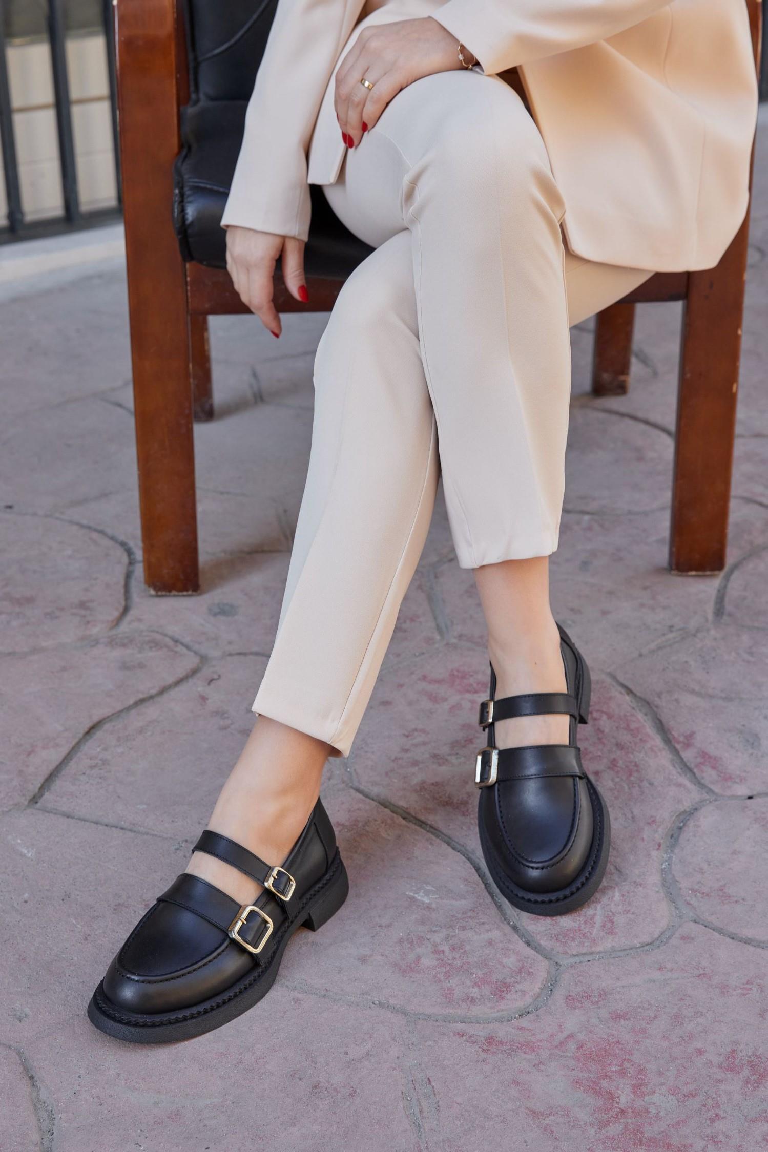 Bonita Siyah Hakiki Deri Kadın Loafer