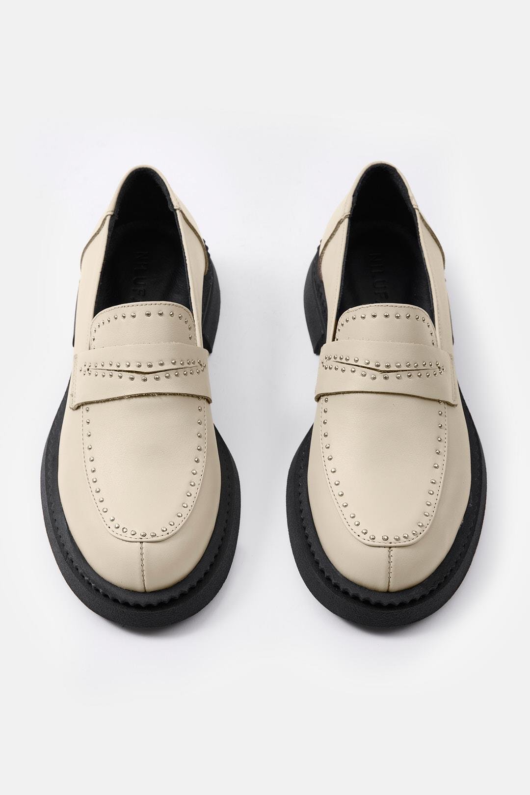 Britte Bej Hakiki Deri Troklu Kadın Loafer