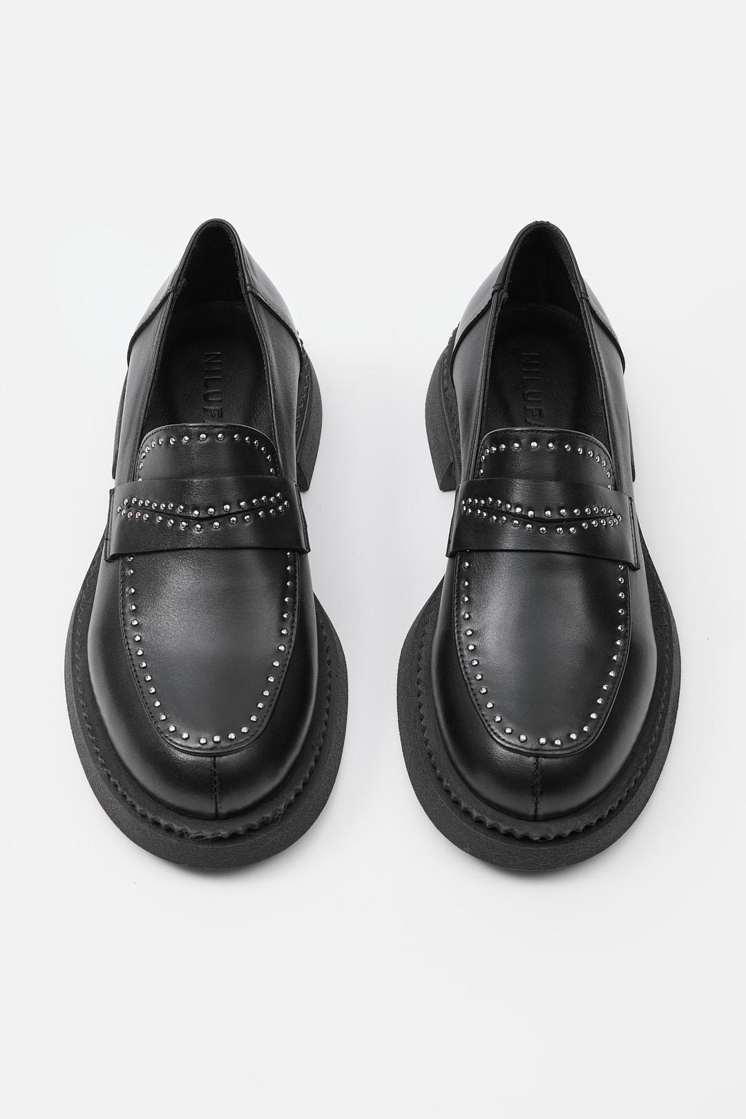 Britte Siyah Hakiki Deri Troklu Kadın Loafer