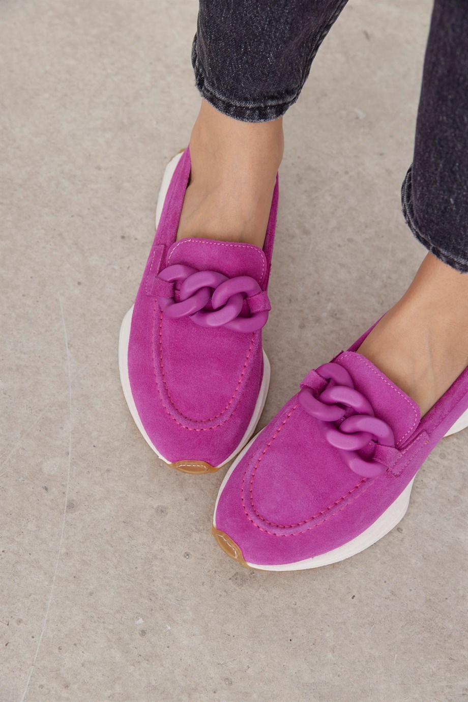 Darius Pembe Hakiki Süet Zincir Aksesuarlı Kadın Sneaker