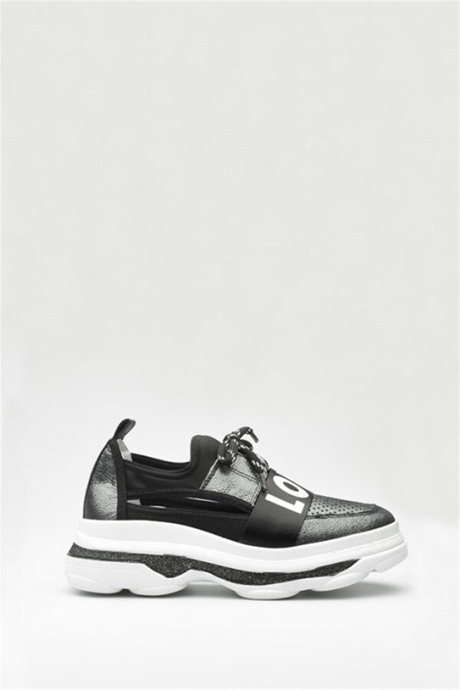 Deal women's black leather thick sole sneakers