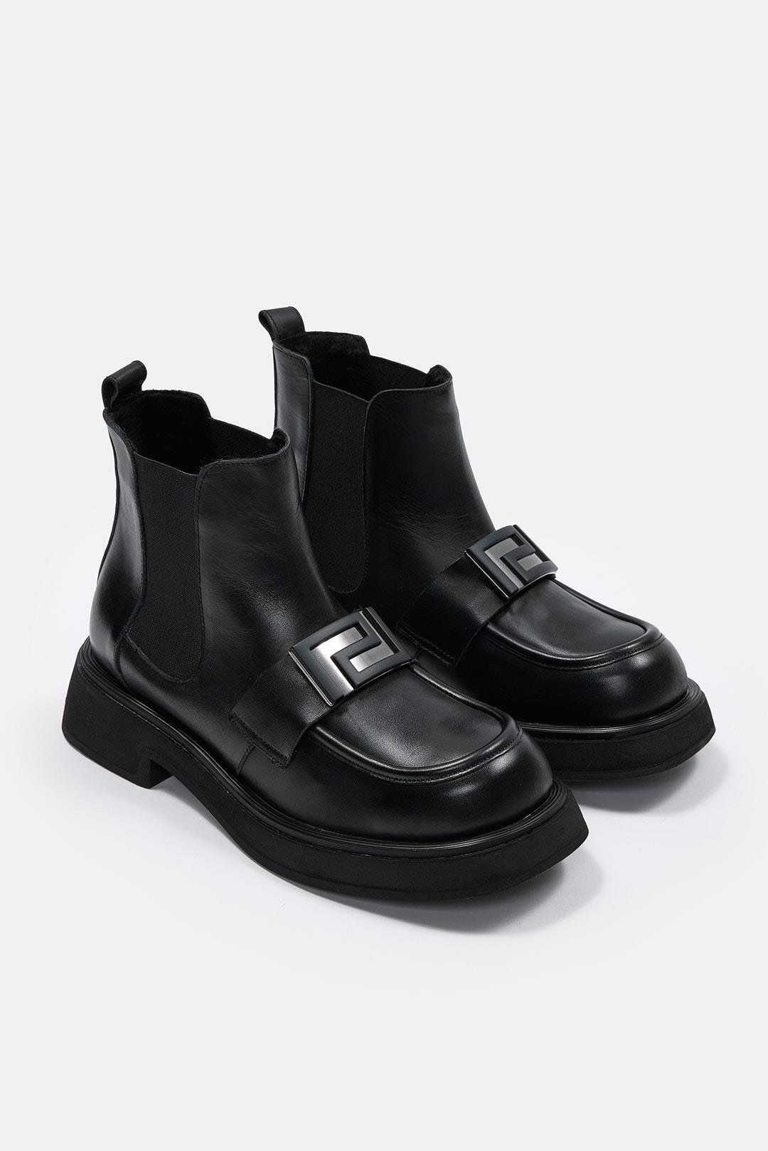 Derry Siyah Hakiki Deri Kadın Bot