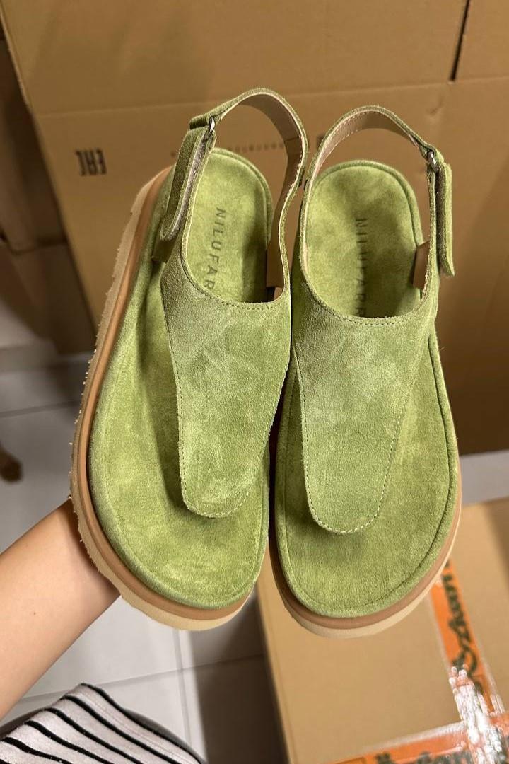 Dominic Yeşil Süet Hakiki Deri Kadın Tabanlı Sandalet