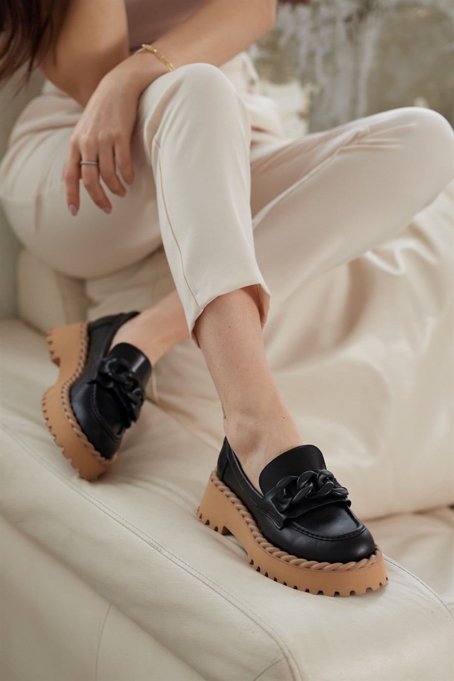 Eliza Siyah Hakiki Deri Kadın Loafer