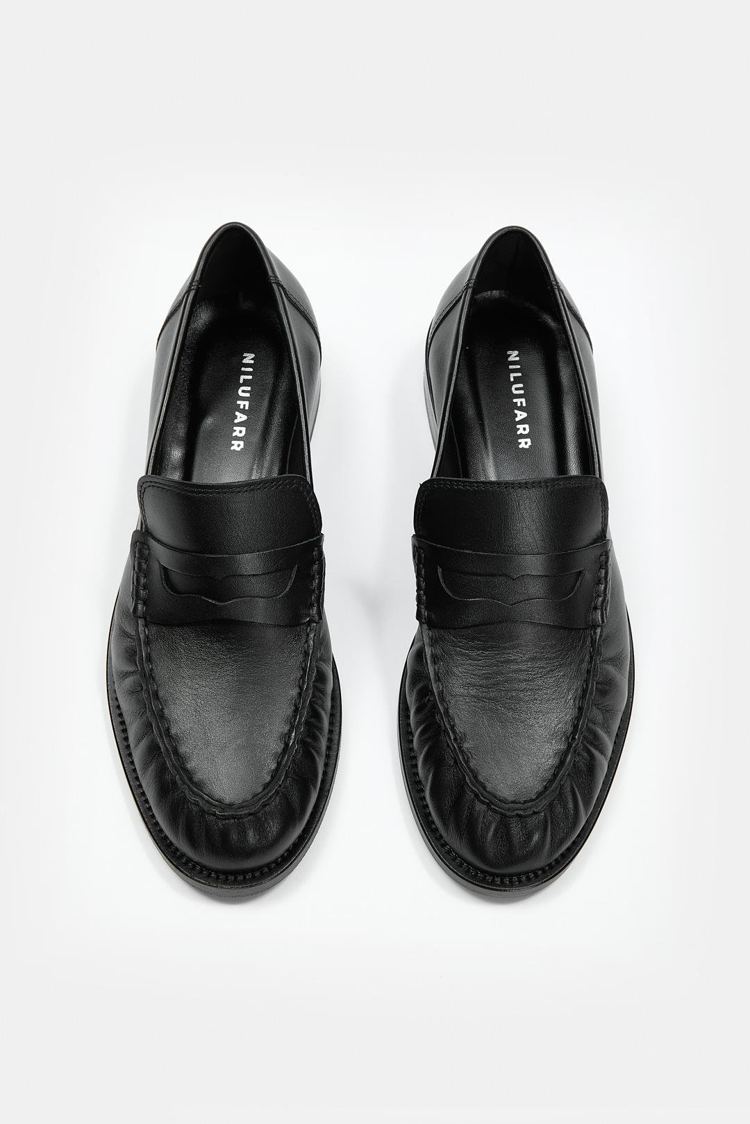 Elwira Siyah Hakiki Deri Kadın Loafer