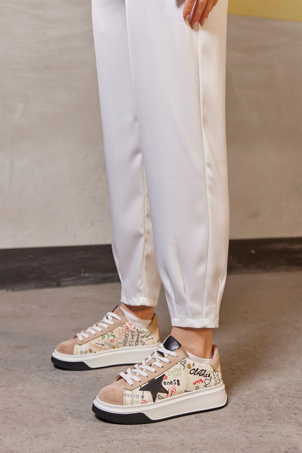 Goose Bej Hakiki Süet Kadın Sneaker