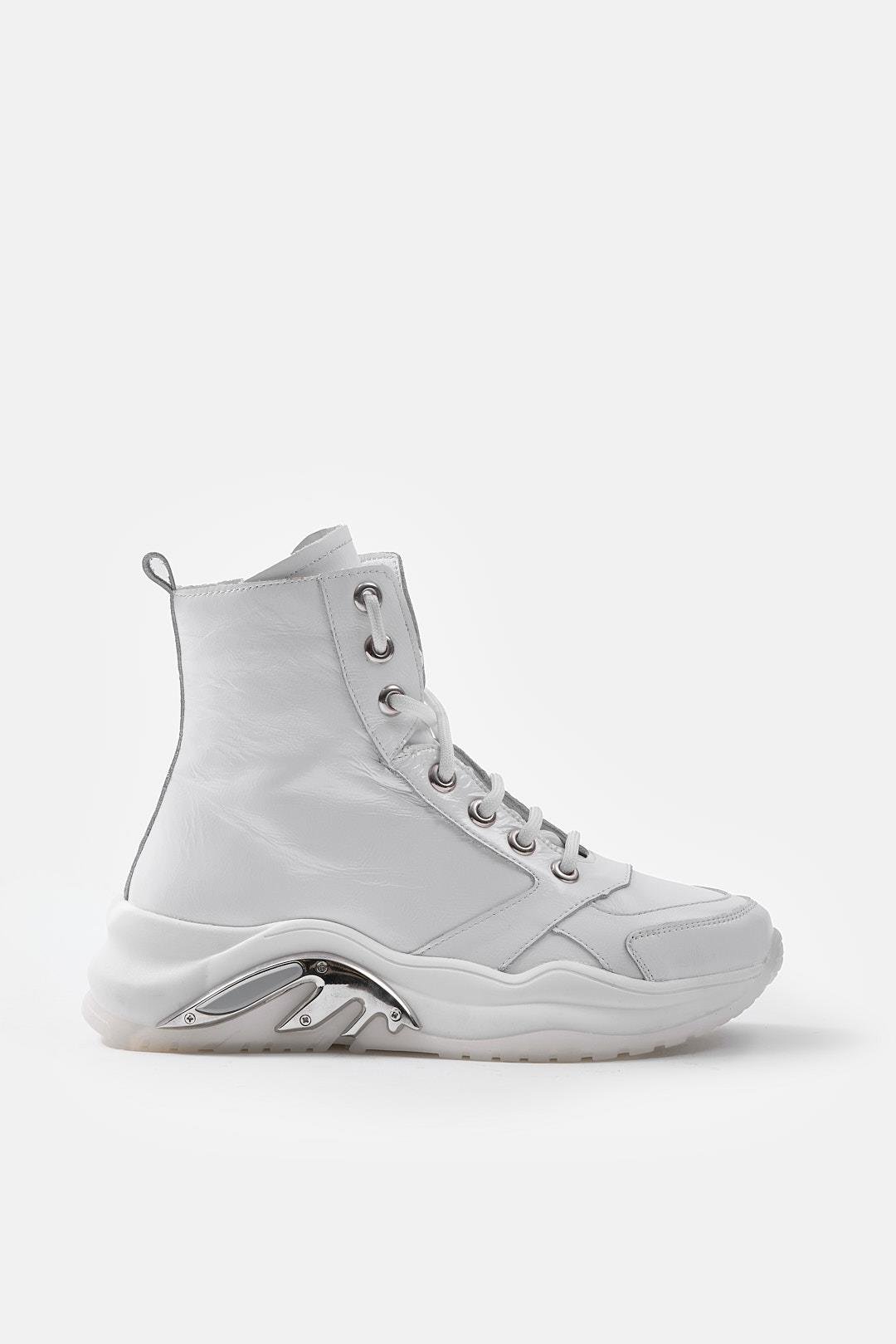 Houston Beyaz Rugan Hakiki Deri Kadın Bot