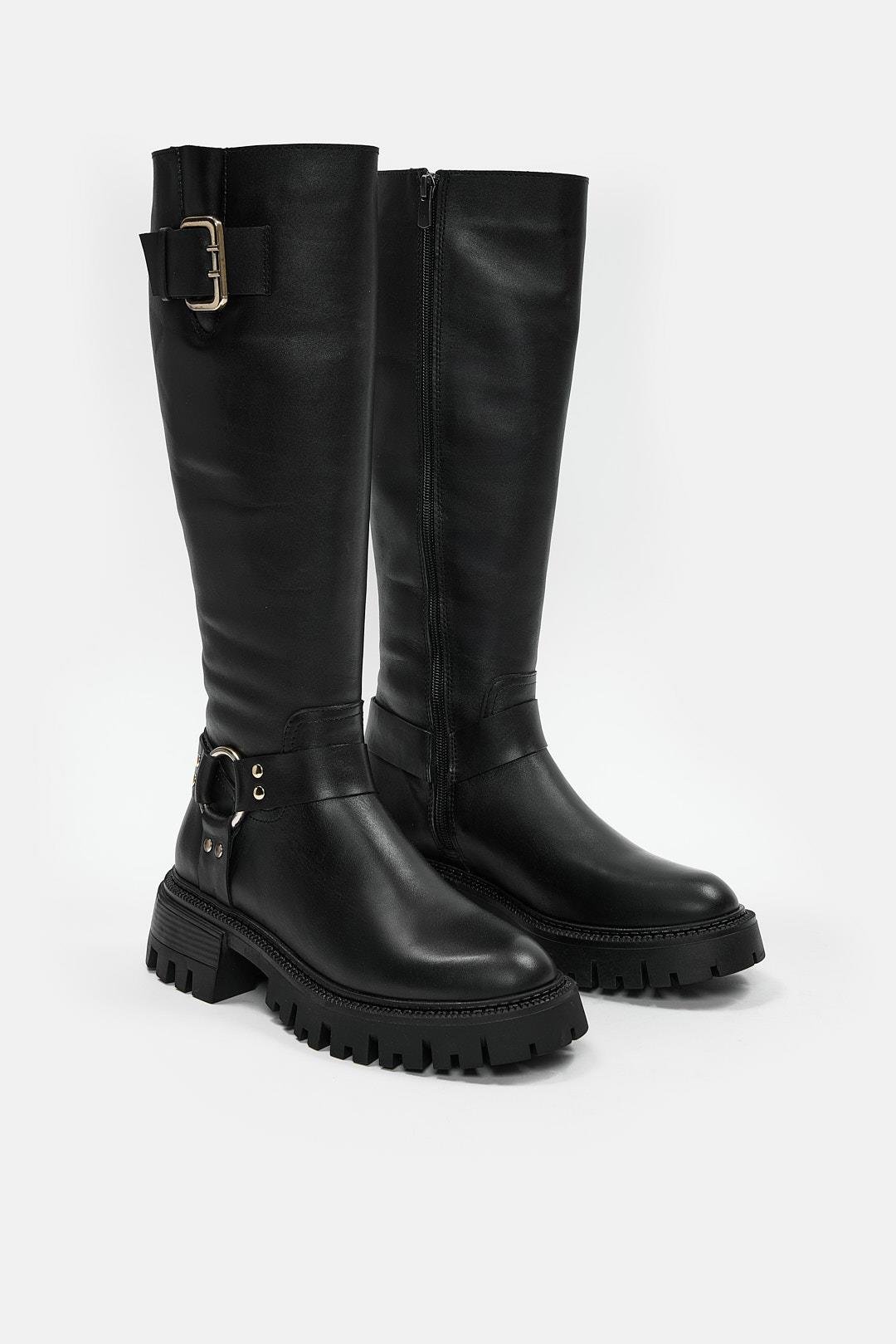 Johanna Siyah Hakiki Deri Kadın Çizme