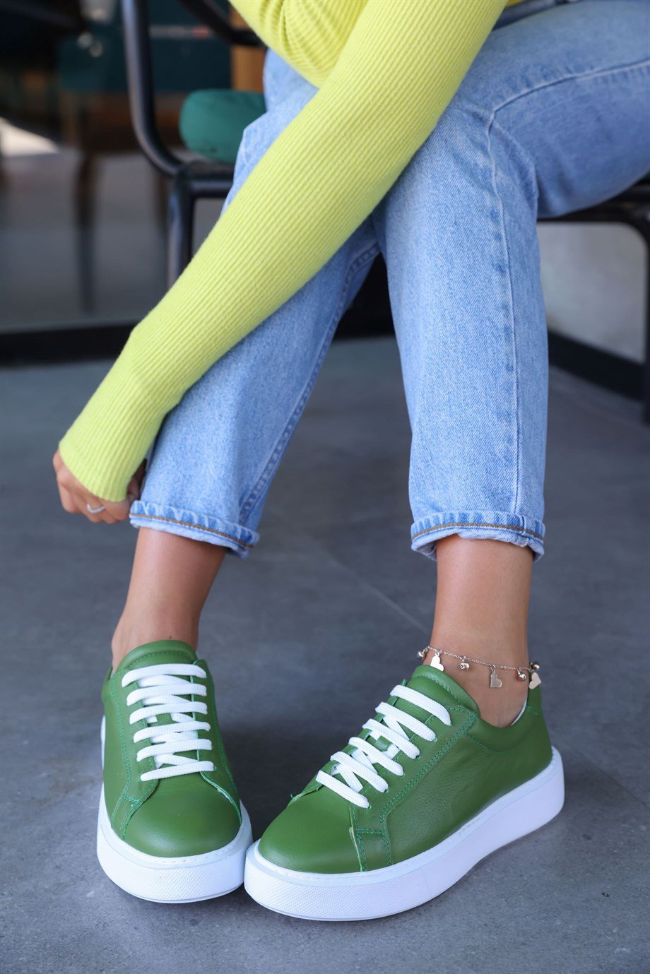 Джулия Женские Зеленые Кроссовки из Натуральной Кожи 