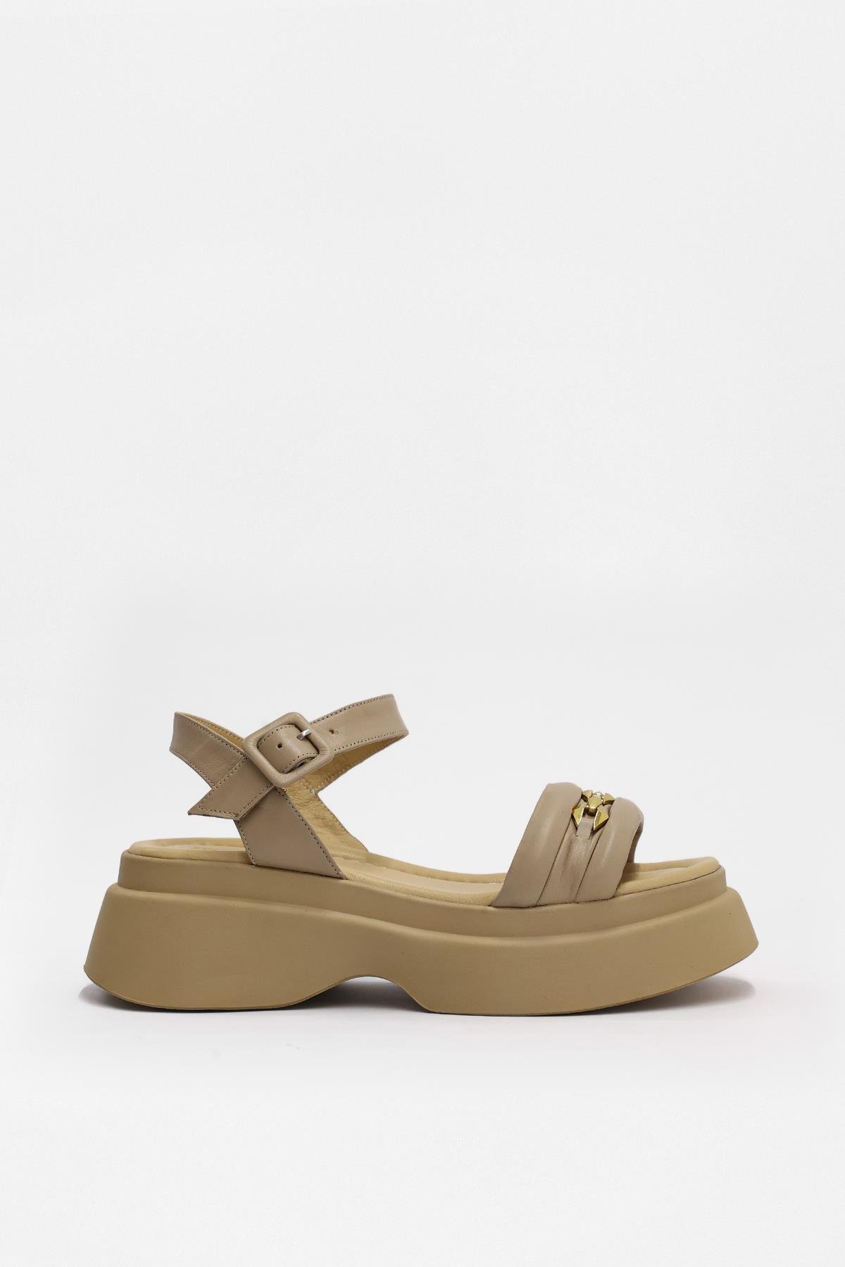 Julicka Nude Hakiki Deri Kalın Tabanlı Kadın Sandalet