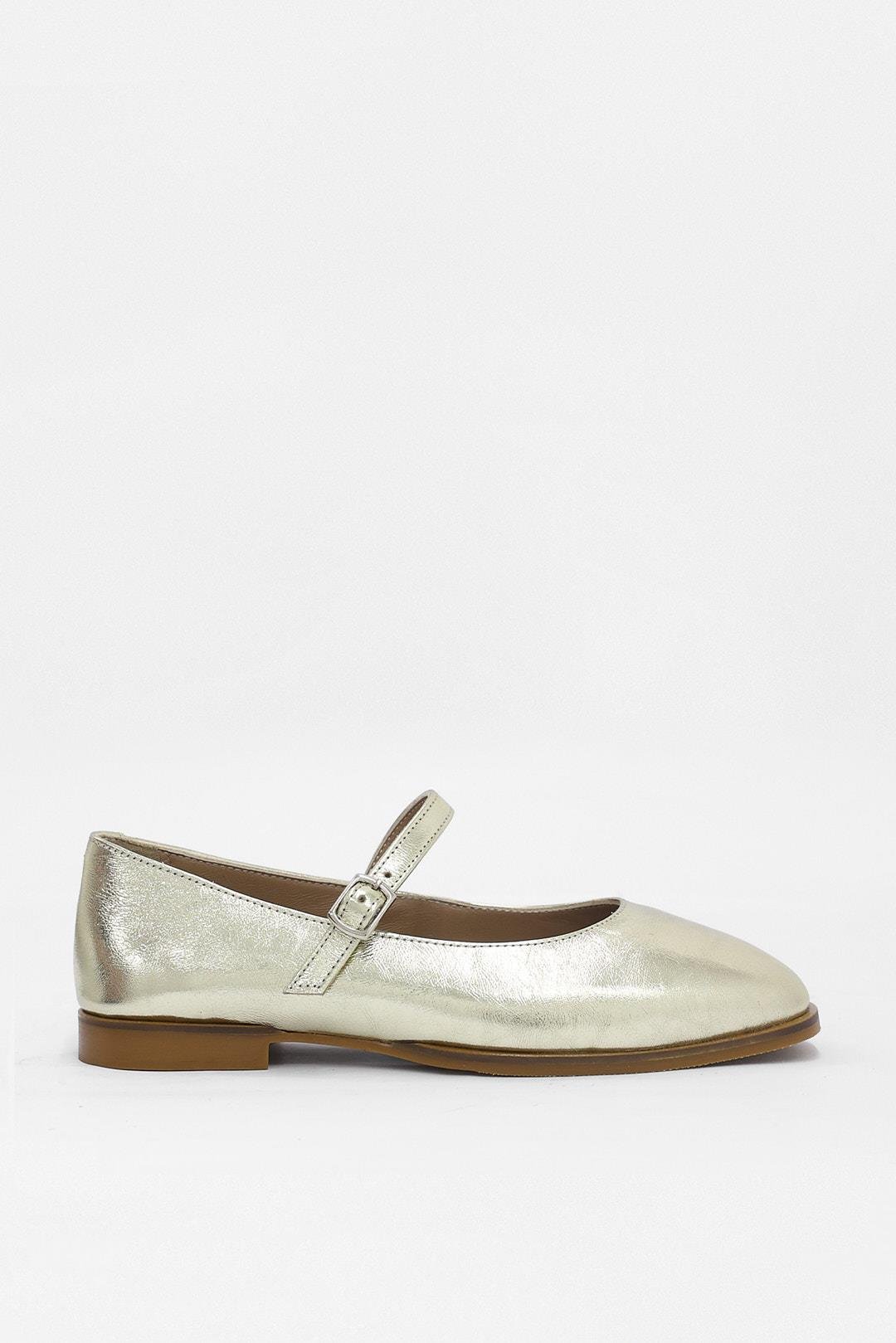 Kendely Gold Genuine Leather Women's Ballerinas