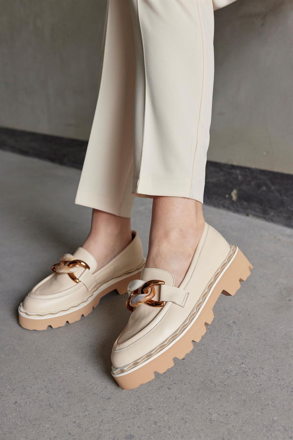 Ladonna Bej Hakiki Deri Kadın Loafer