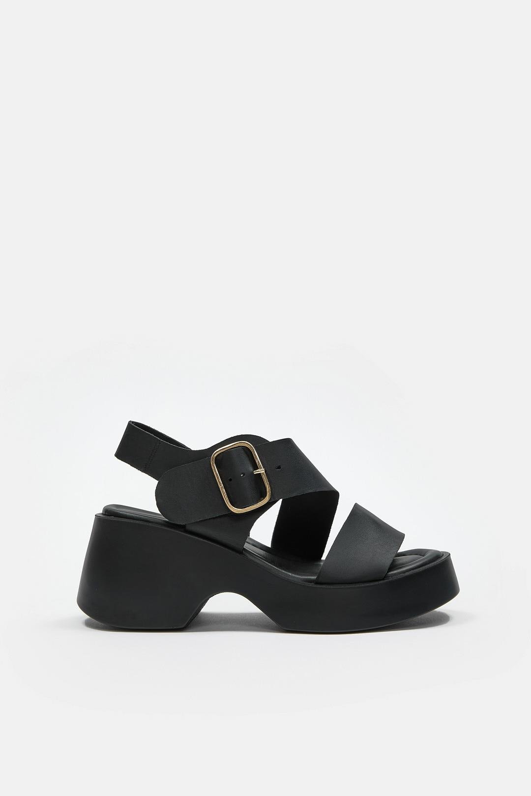 Leonie Siyah Hakiki Deri Topuklu Sandalet