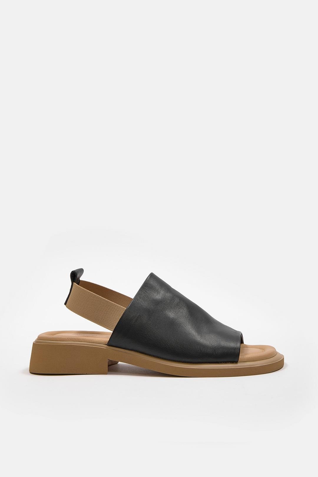 Leslie Siyah Hakiki Deri Kadın Sandalet