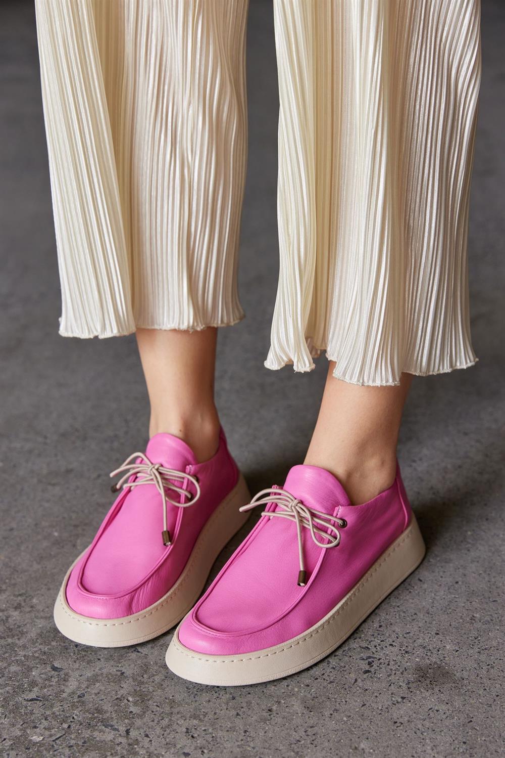 Lovely Pembe Hakiki Deri Kadın Sneaker