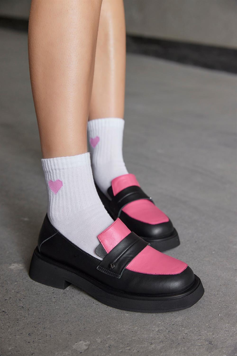 Marissa Siyah/Pembe Hakiki Deri Kadın Loafer