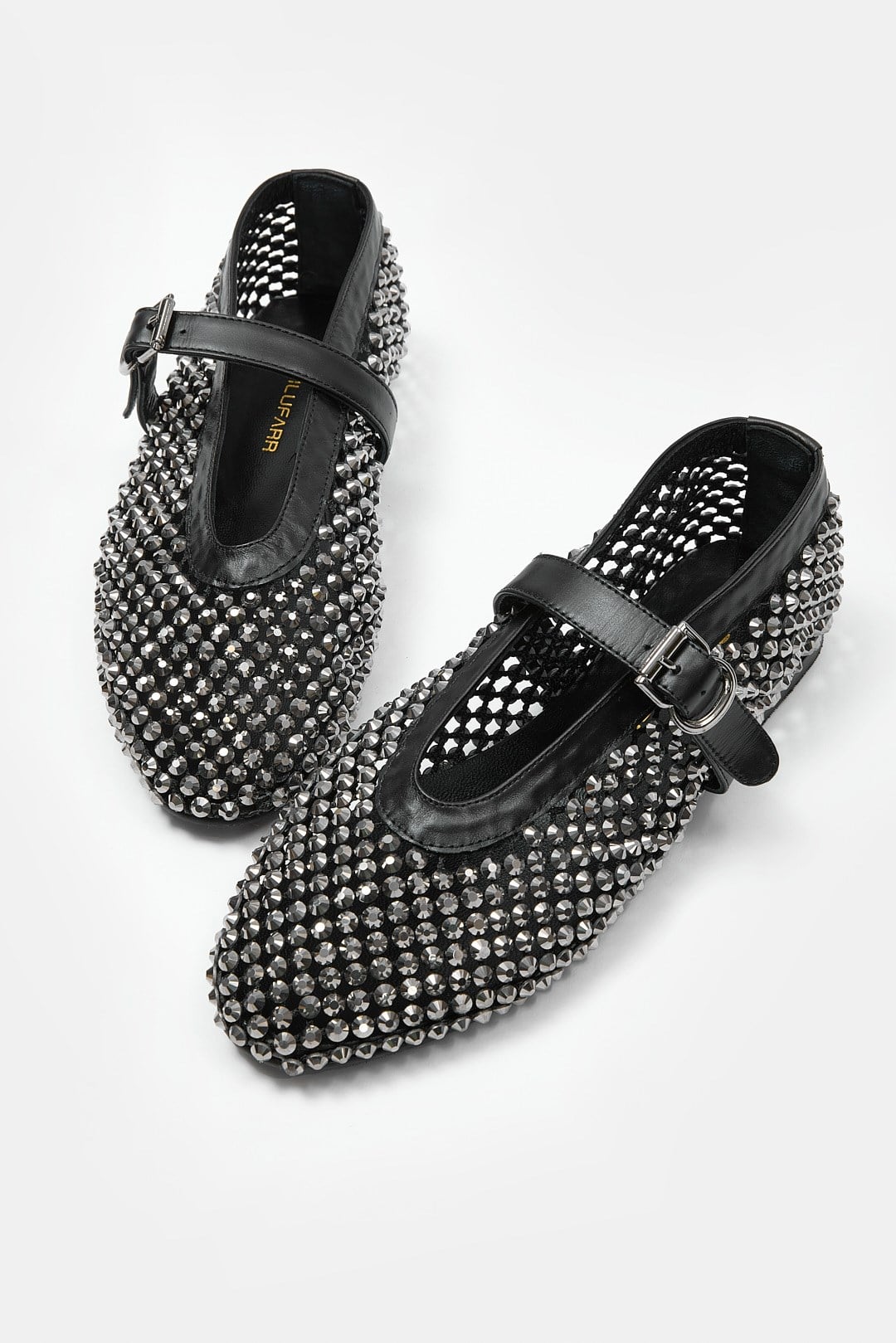 Maya Taşlı Siyah Hakiki Deri Babet