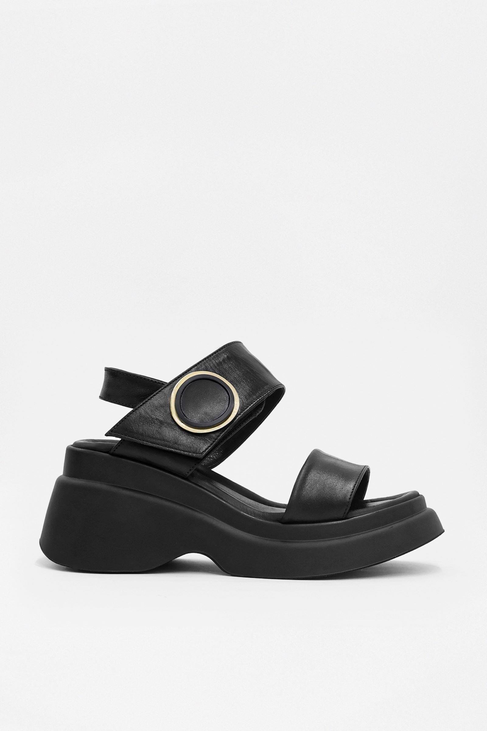 Mudo Siyah Hakiki Deri Topuklu Sandalet