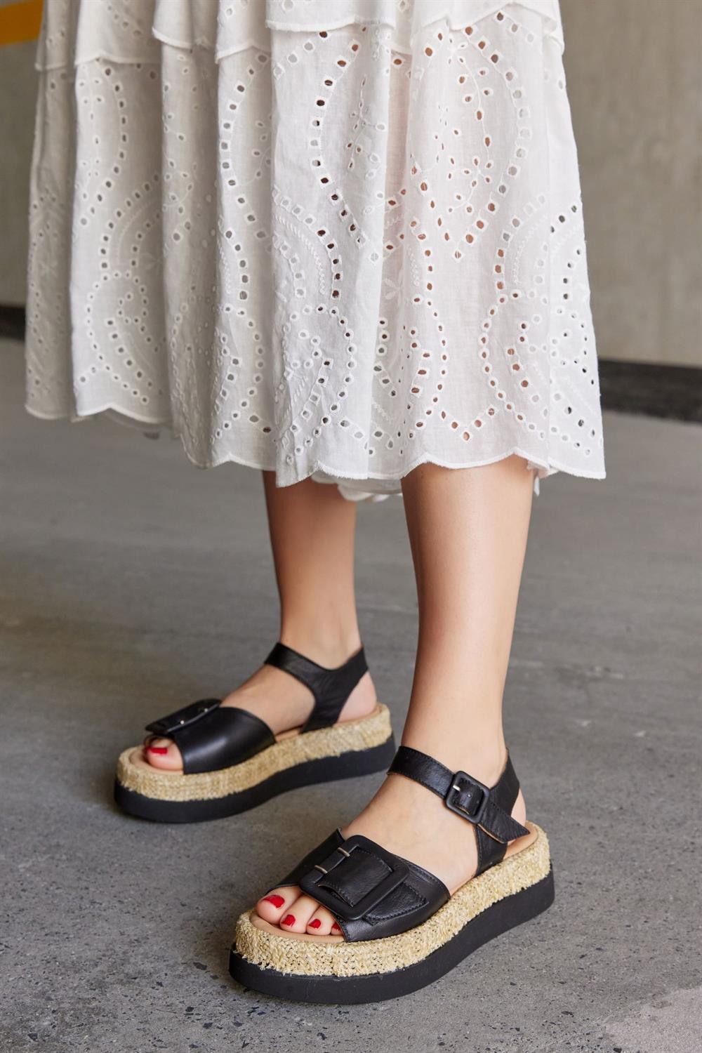 Ola Black Genuine Leather Women's Sandals