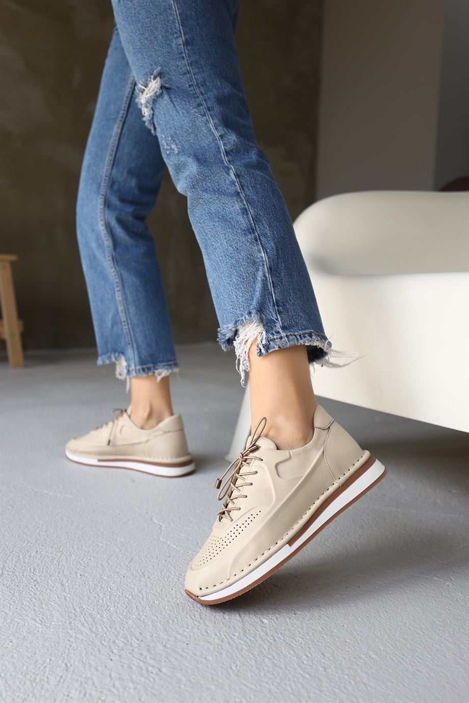 Patrice Bej Hakiki Deri Kadın Sneaker