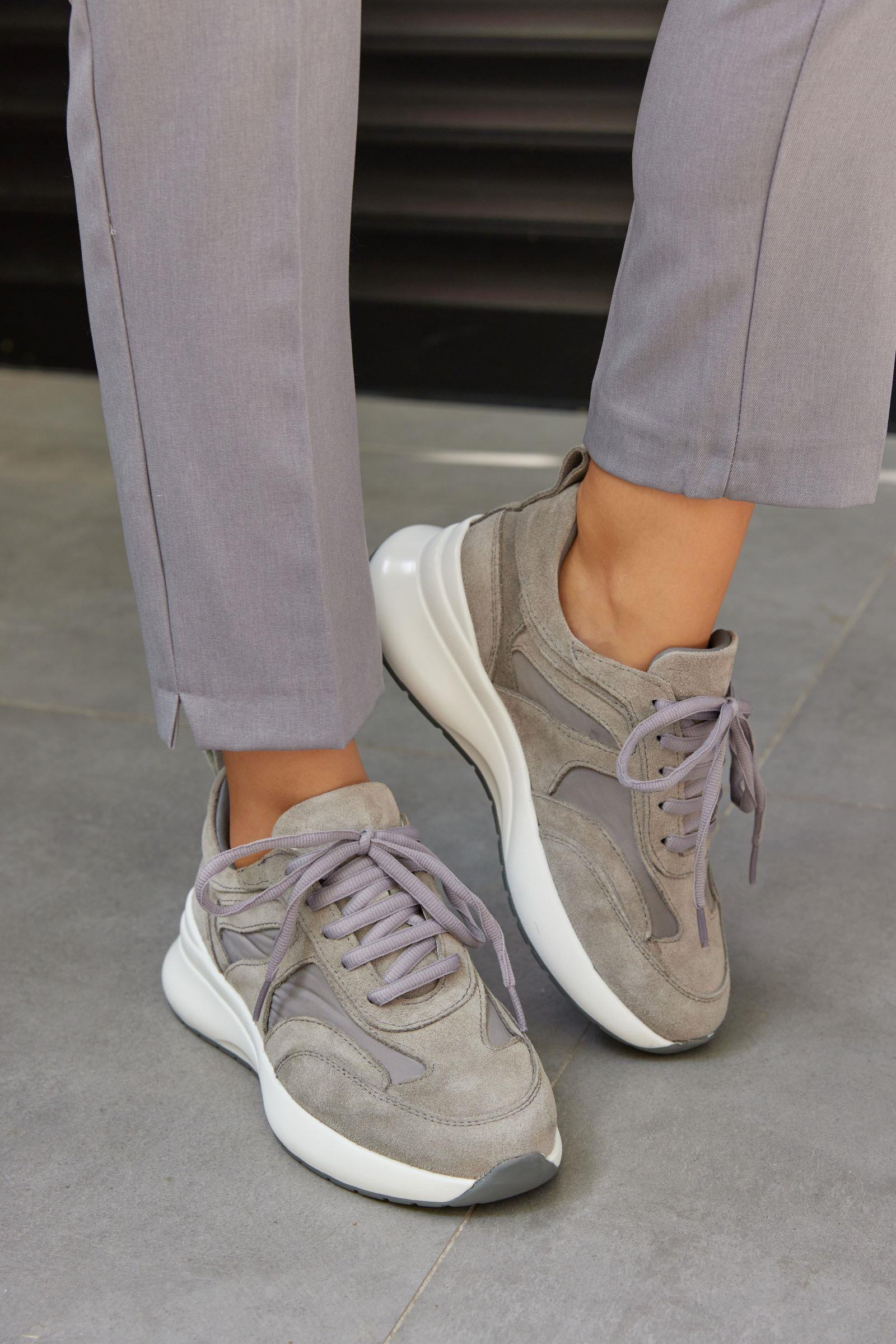 Roma Gri Süet Hakiki Deri Kadın Sneaker