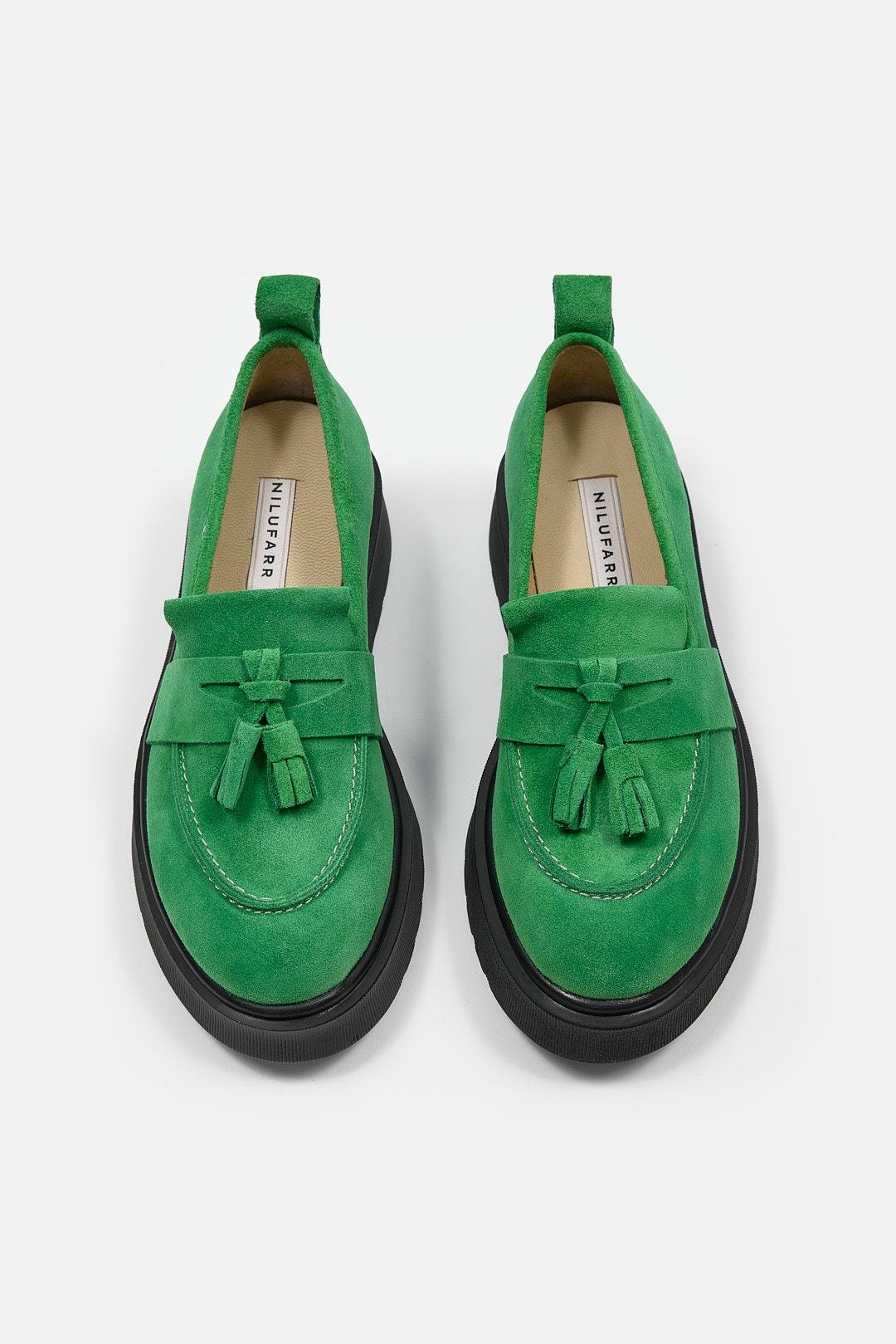Romina Green Suede Thick Soled Women's Loafers