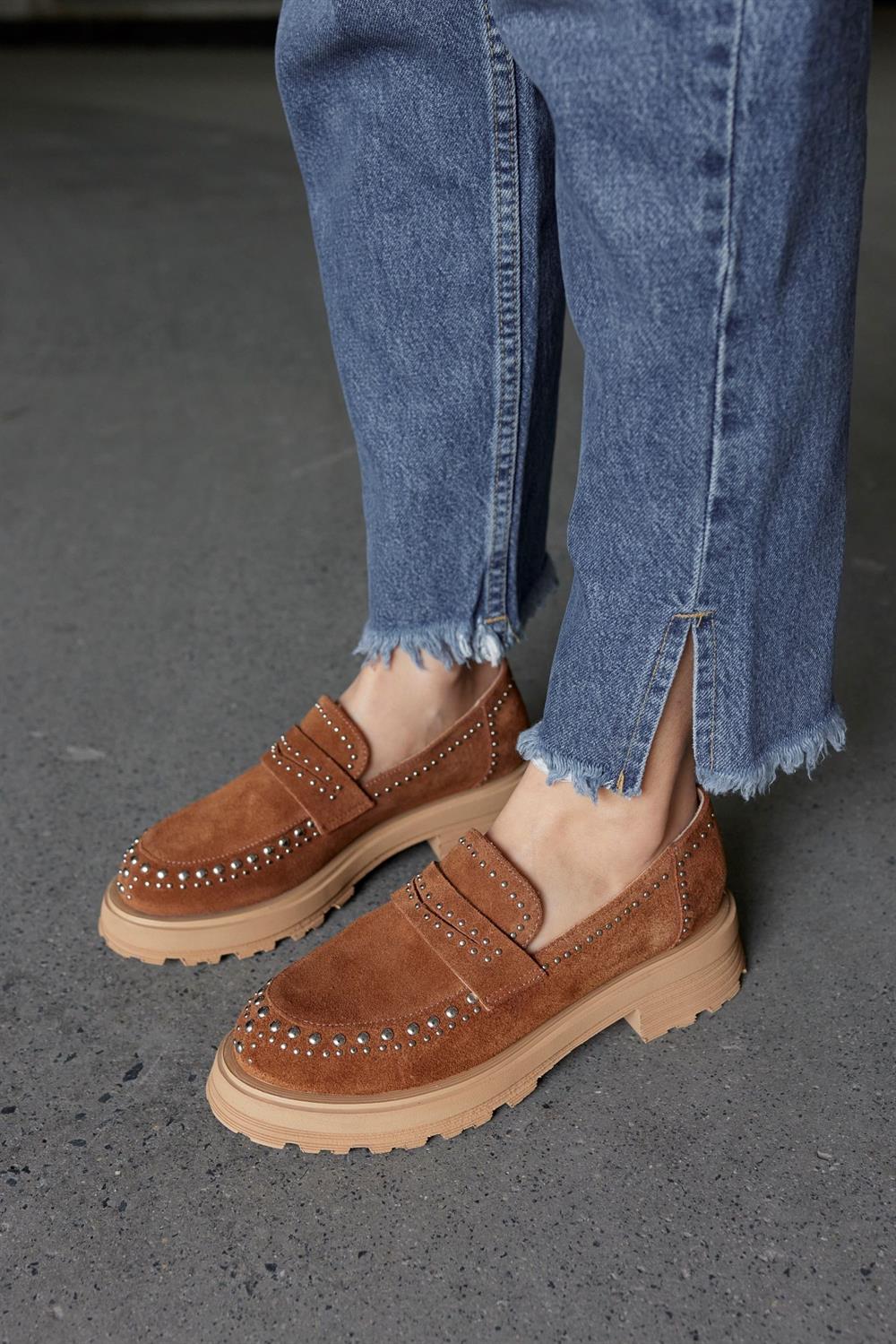 Rosy Taba Hakiki Süet Troklu Kadın Loafer