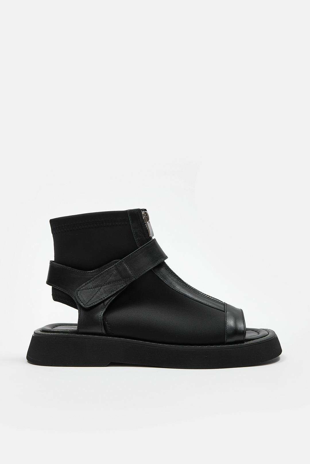 Sam Siyah Hakiki Deri Kadın Sandalet